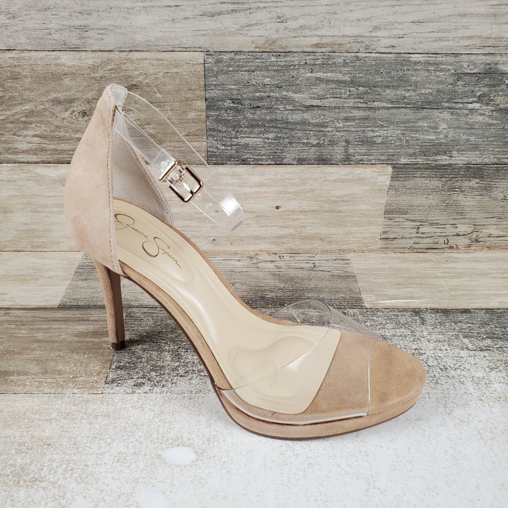 JS Daisile Jessica Simpson Almond Torano Womens Heels Sandals Sz 7 M Neutral